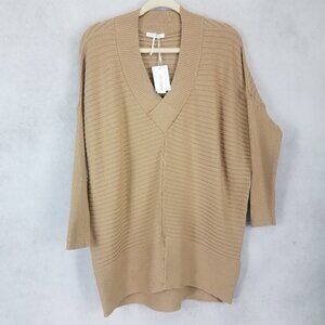 NEW Stitchdrop S Ribbed Knit V-neck Pullover Sweater in Golden Brown Harvest